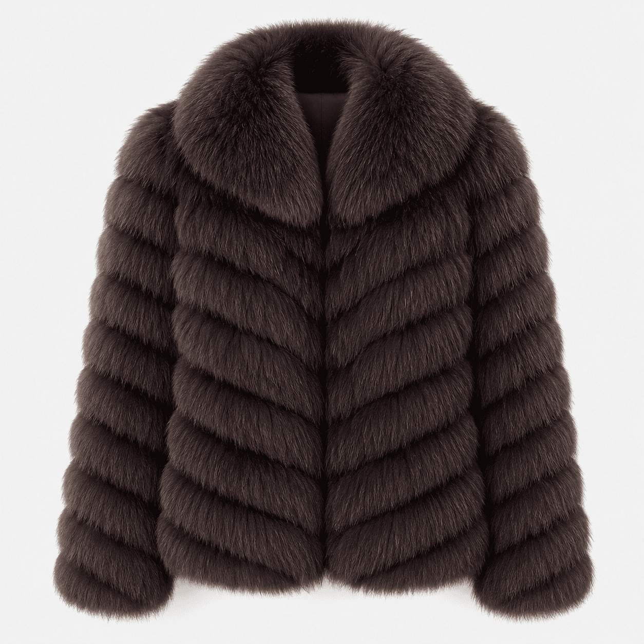 Chevron fox fur coat in brown, front