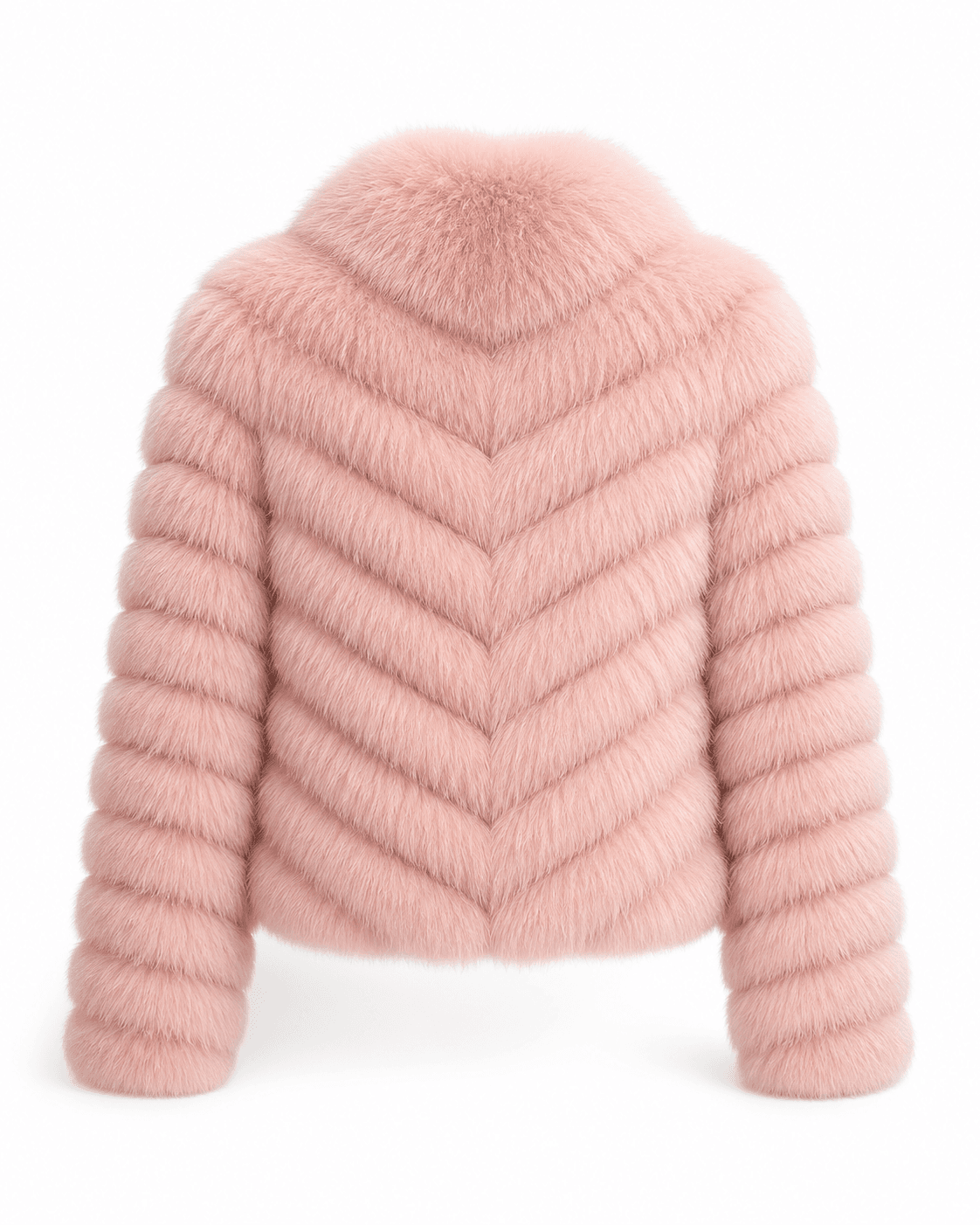 Chevron fox fur coat in pink, back