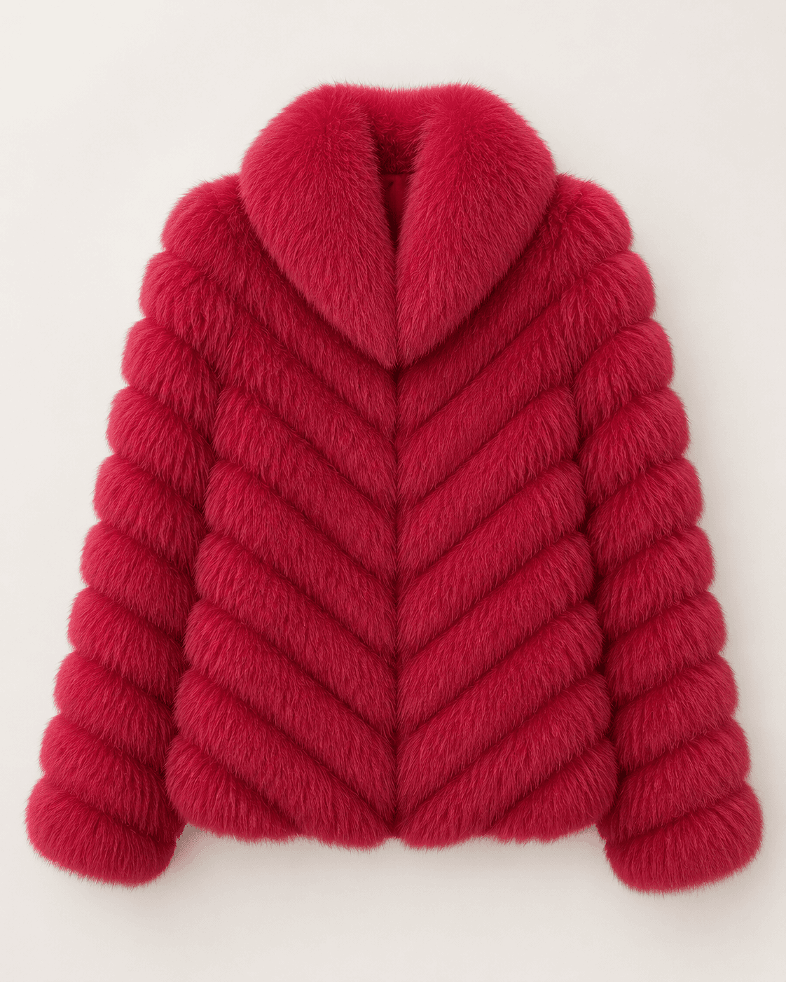 Chevron fox fur coat in red, back