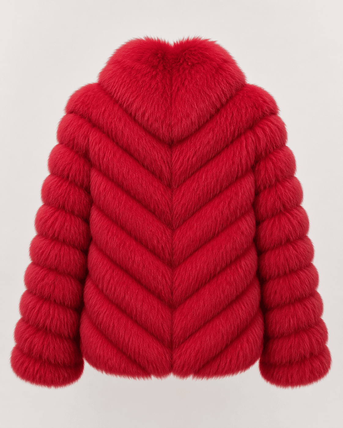 Chevron fox fur coat in red, front