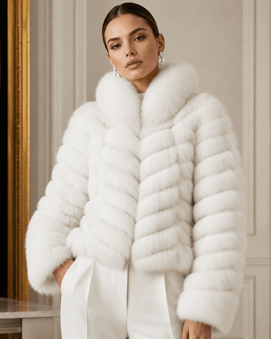 White chevron fox fur coat