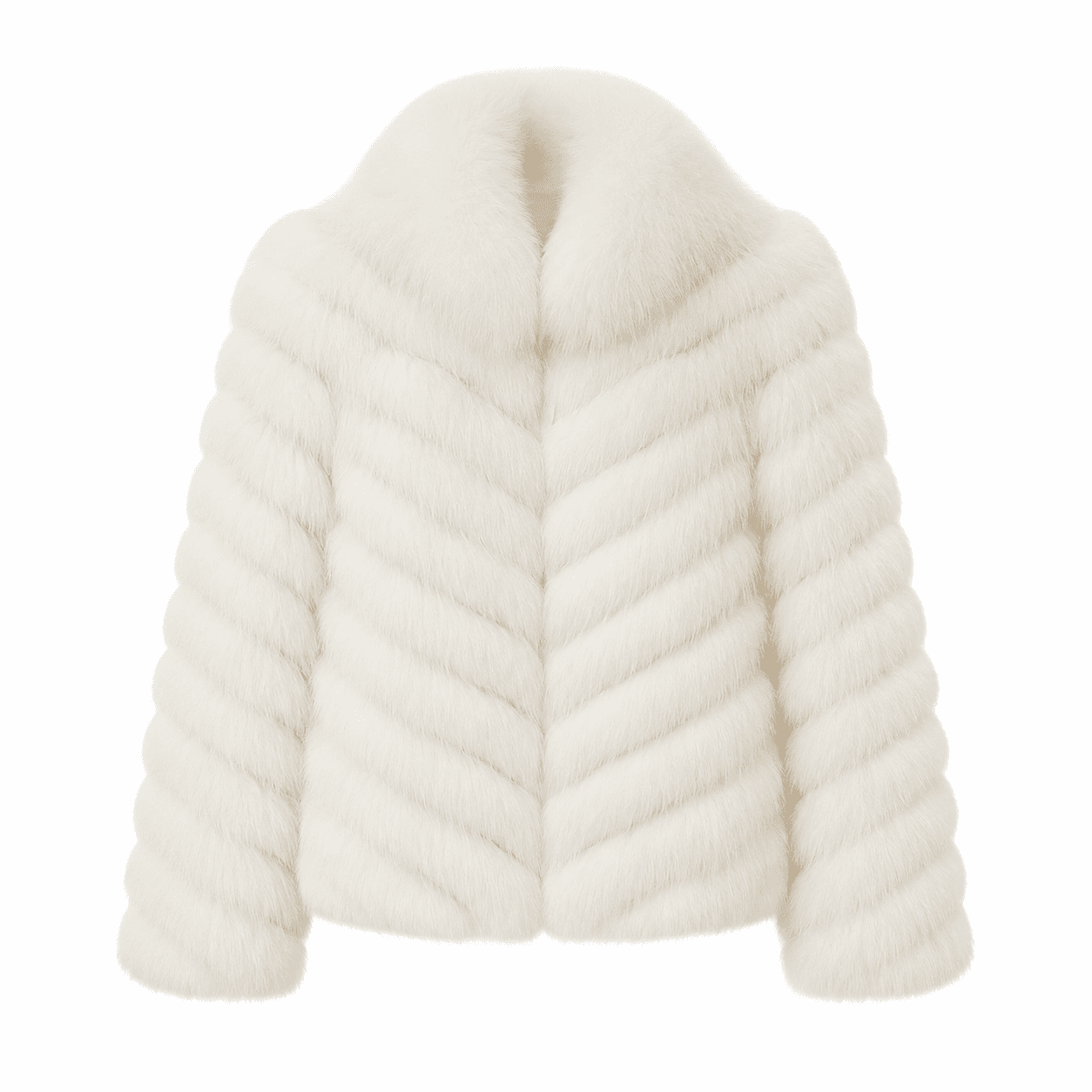 Chevron fox fur coat in white, front