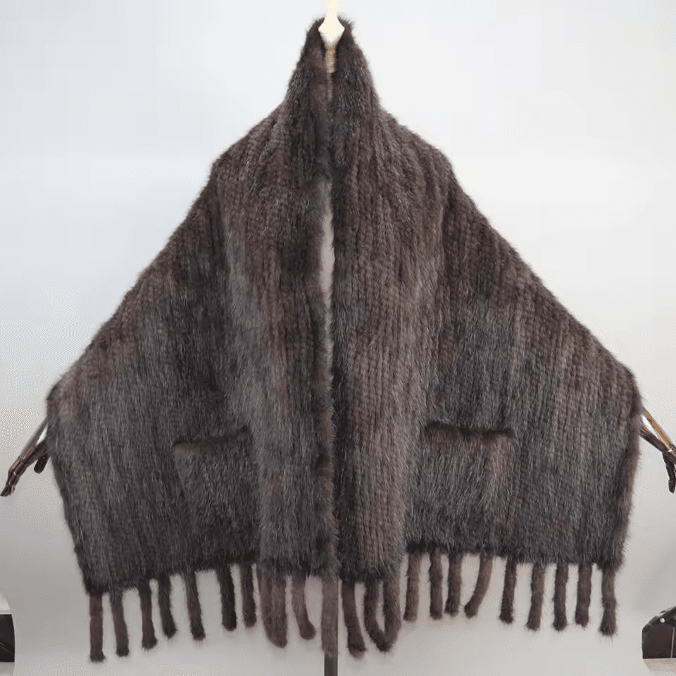 Charcoal knitted mink scarf