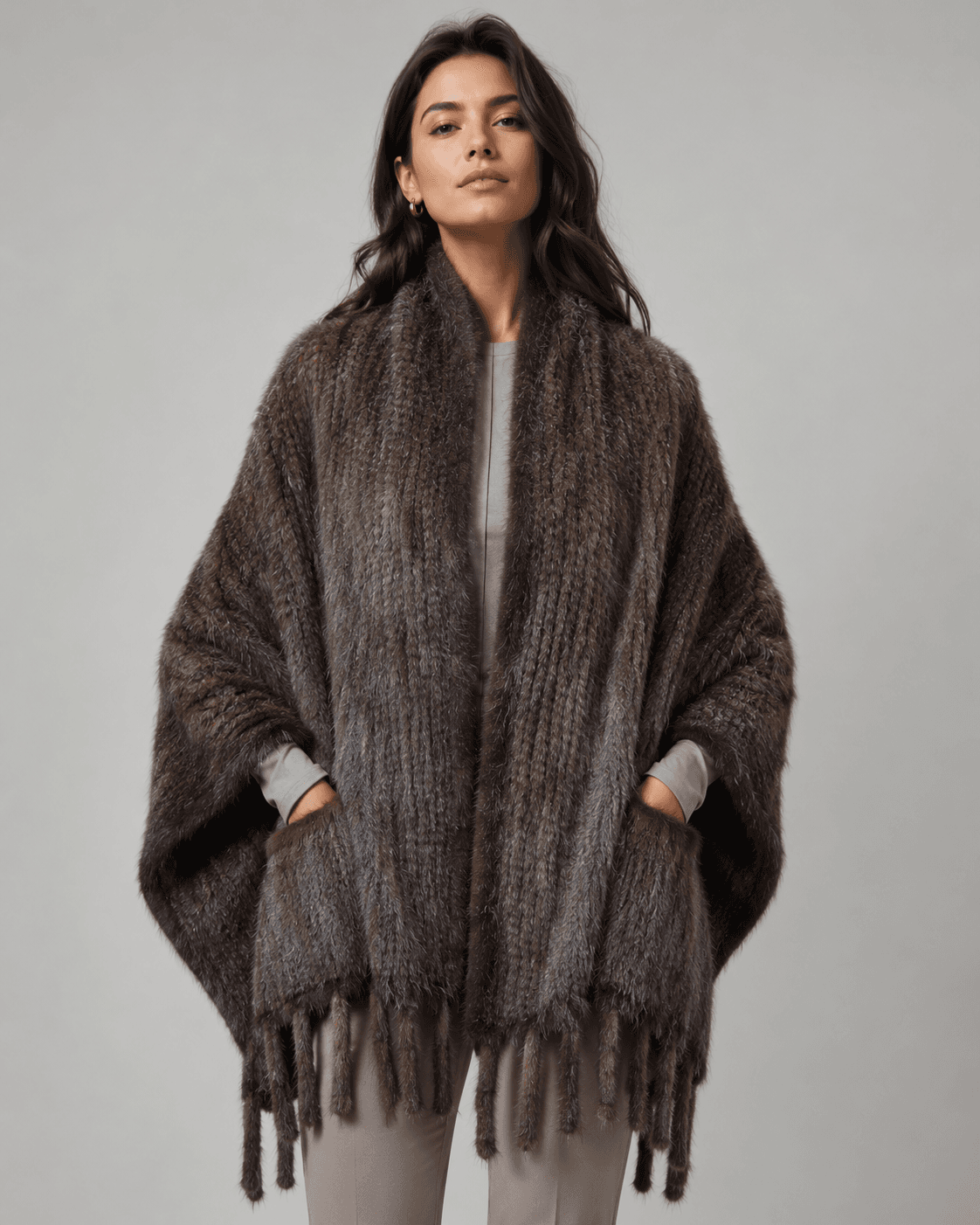 Charcoal knitted mink scarf