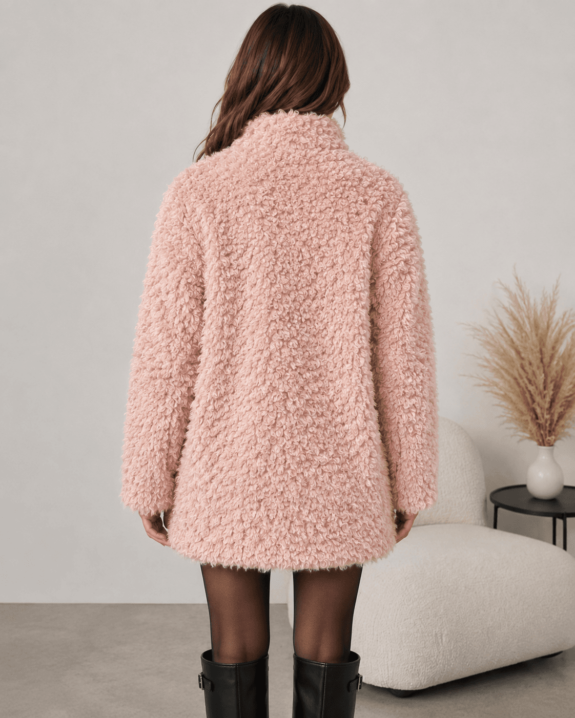 Teddy wool coat in blush, back view