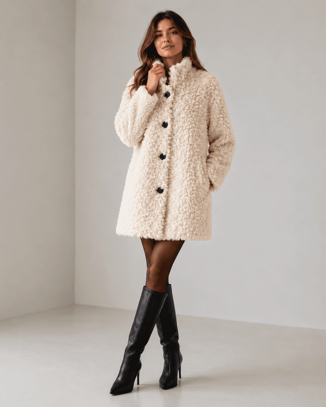 Cream teddy wool coat
