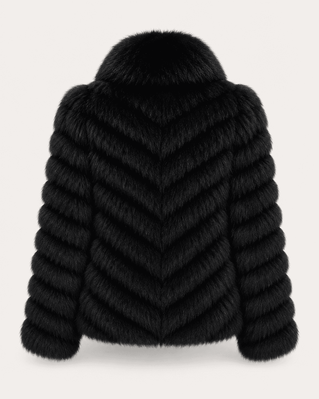 Chevron fox fur coat in black, back